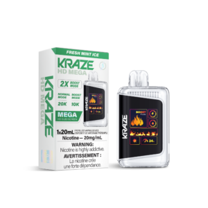 Kraze HD Mega 20K Puffs Fresh Mint Ice Rechargeable Disposable Vape 20Mg